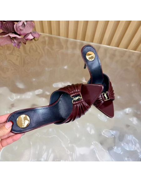 Saint Laurent Babylone YSL Ruched Leather Mule Sandals,Saint Laurent Sneakers