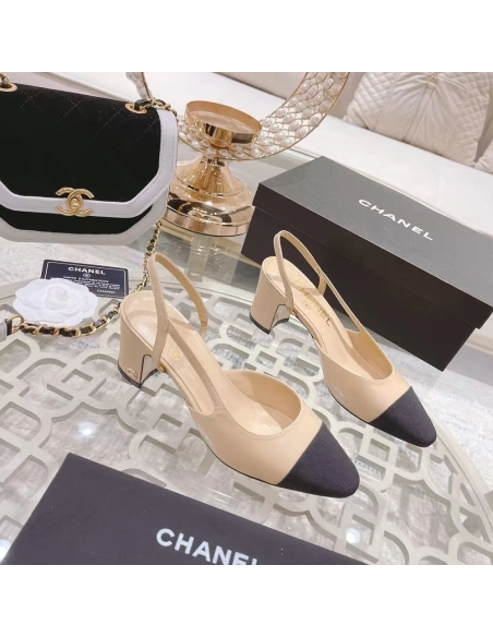 Chanel Slingbacks"Beige Black" H:6.5cm,CHANEL SNEAKERS