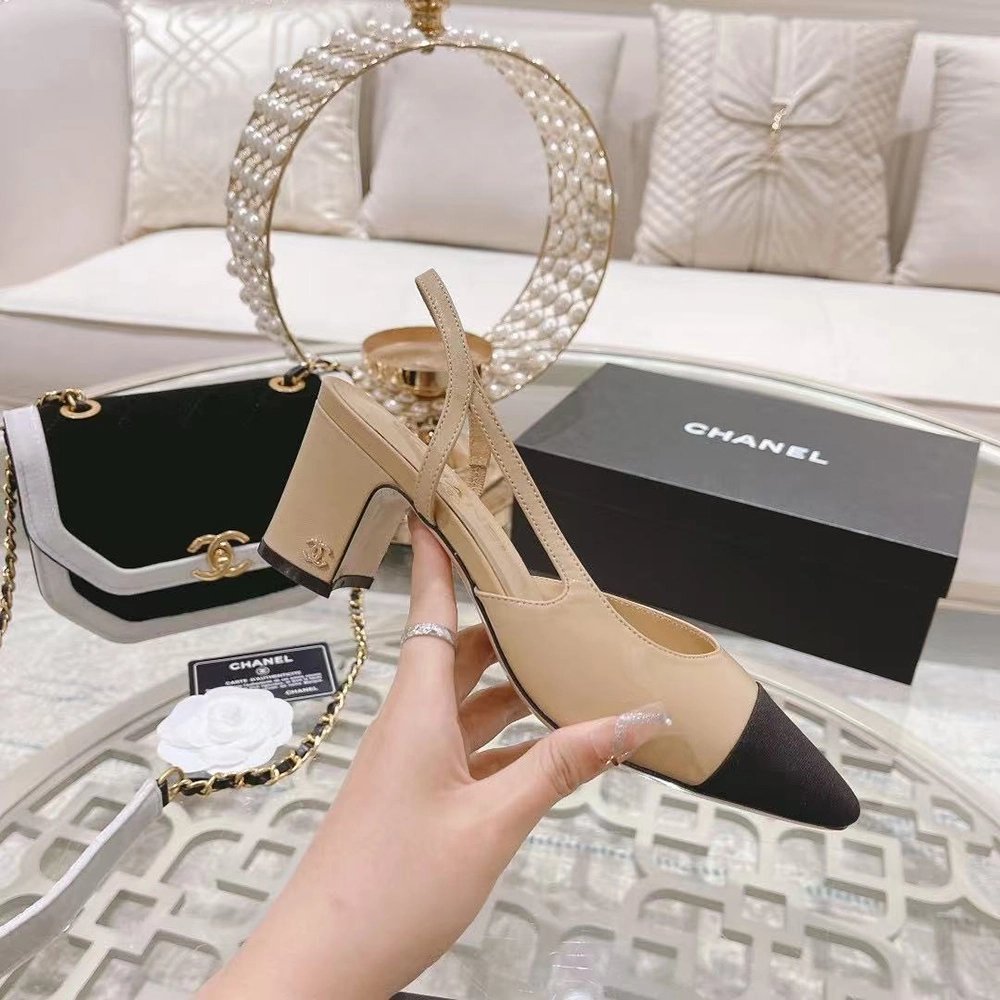 Chanel Slingbacks"Beige Black" H:6.5cm,CHANEL SNEAKERS