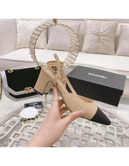 Chanel Slingbacks"Beige Black" H:6.5cm,CHANEL SNEAKERS