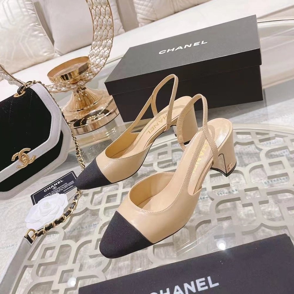 Chanel Slingbacks"Beige Black" H:6.5cm,CHANEL SNEAKERS