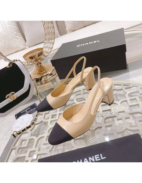 Chanel Slingbacks"Beige Black" H:6.5cm,CHANEL SNEAKERS