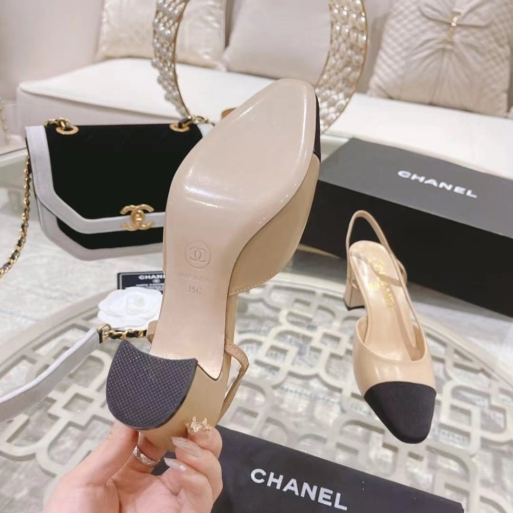 Chanel Slingbacks"Beige Black" H:6.5cm,CHANEL SNEAKERS