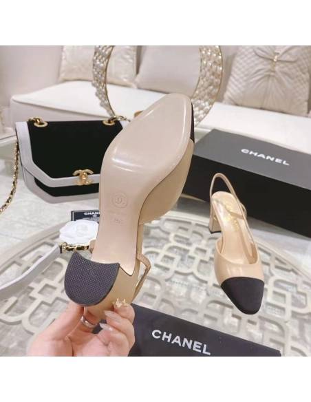 Chanel Slingbacks"Beige Black" H:6.5cm,CHANEL SNEAKERS