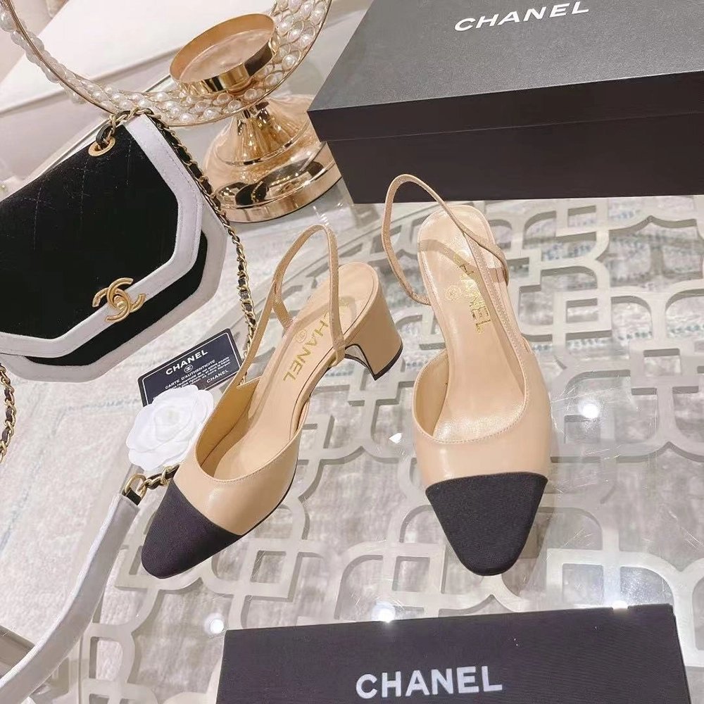 Chanel Slingbacks"Beige Black" H:6.5cm,CHANEL SNEAKERS