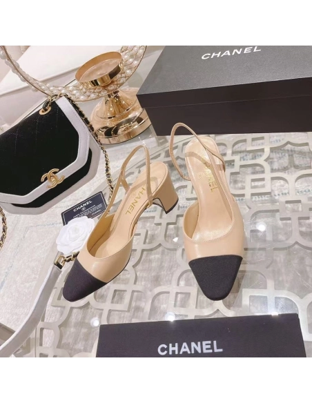 Chanel Slingbacks"Beige Black" H:6.5cm,CHANEL SNEAKERS