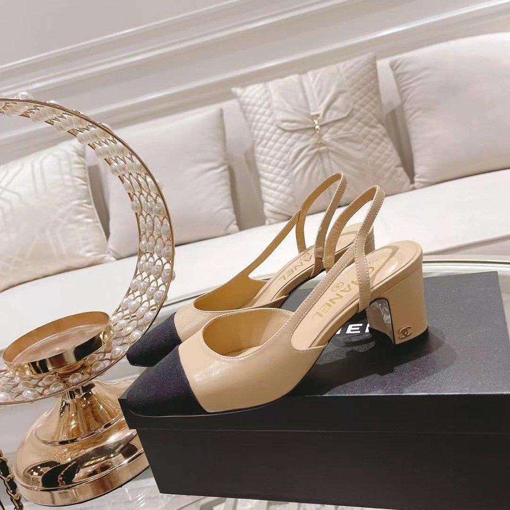 Chanel Slingbacks"Beige Black" H:6.5cm,CHANEL SNEAKERS