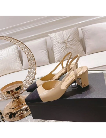 Chanel Slingbacks"Beige Black" H:6.5cm,CHANEL SNEAKERS