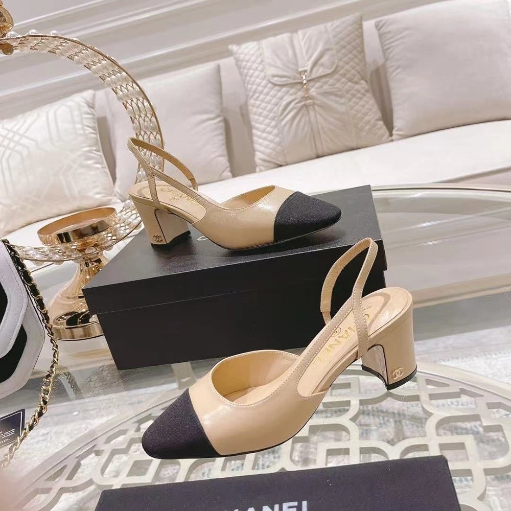 Chanel Slingbacks"Beige Black" H:6.5cm,CHANEL SNEAKERS
