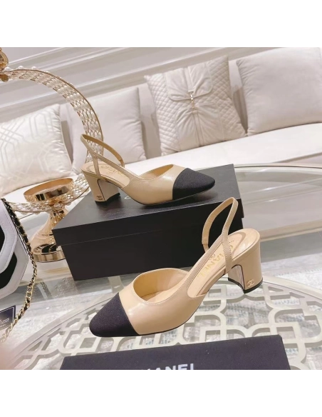 Chanel Slingbacks"Beige Black" H:6.5cm,CHANEL SNEAKERS