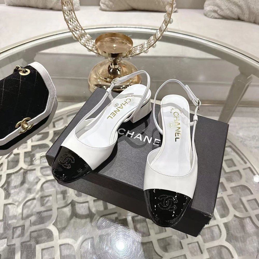 Chanel Slingbacks"White Black",CHANEL SNEAKERS