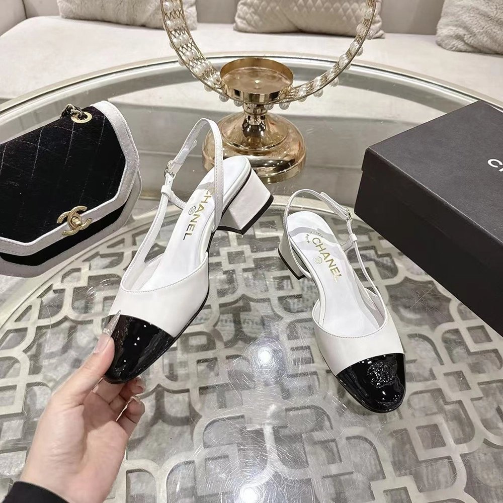 Chanel Slingbacks"White Black",CHANEL SNEAKERS