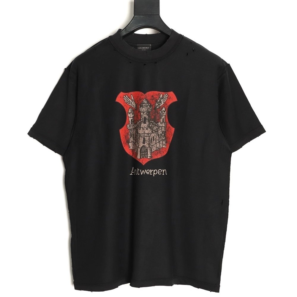 Balenciaga Castle Print Distressed Short-Sleeve T-Shirt,Balenciaga