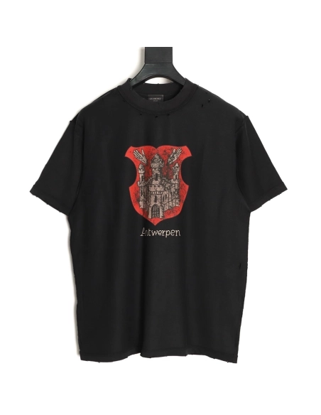 Balenciaga Castle Print Distressed Short-Sleeve T-Shirt,Balenciaga