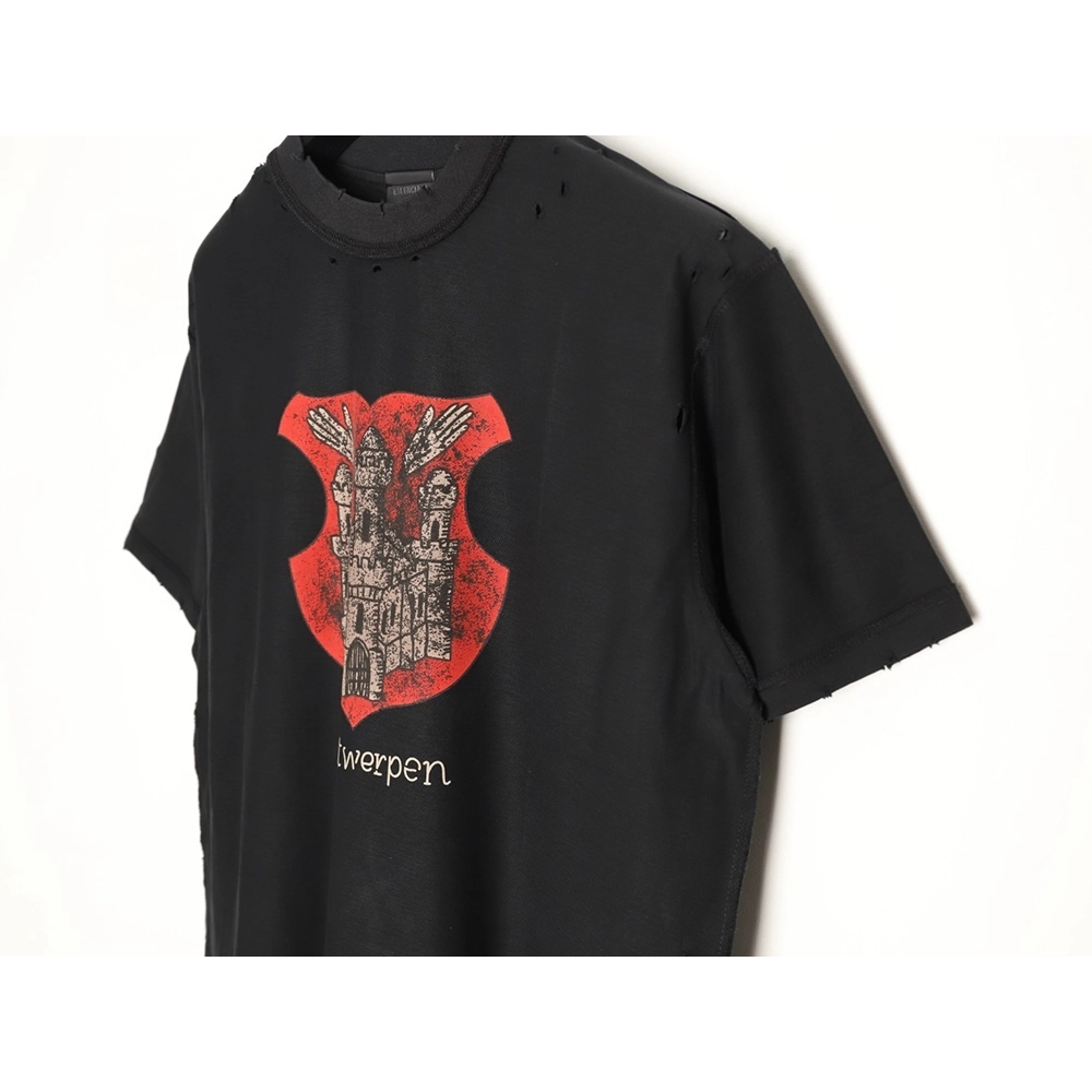 Balenciaga Castle Print Distressed Short-Sleeve T-Shirt,Balenciaga