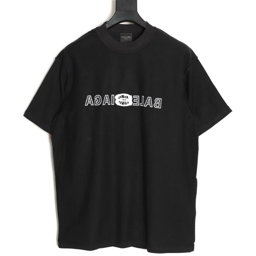 Balenciaga Inverted Letter Overlapping Embroidered Short-Sleeve T-Shirt TSK1,Balenciaga
