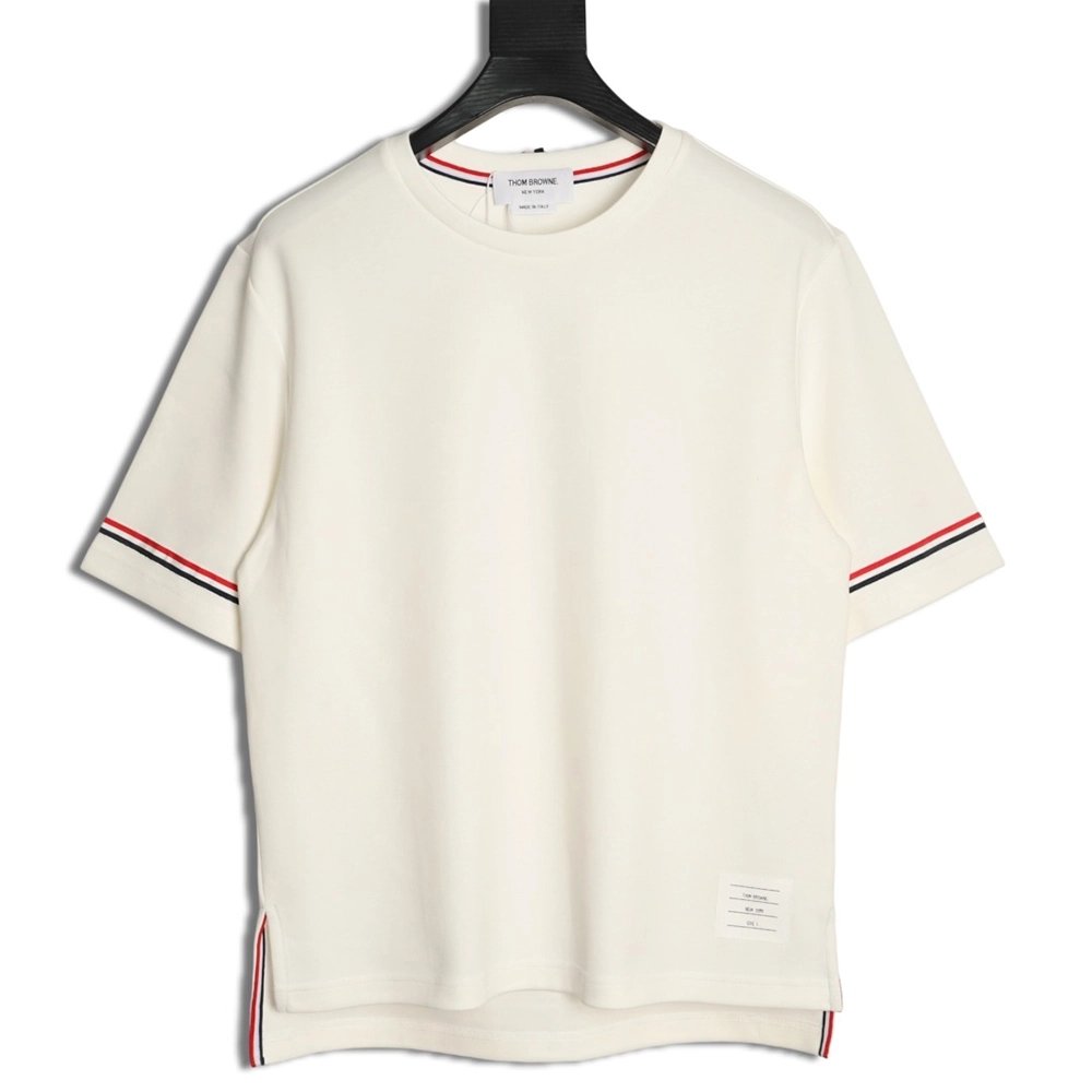 Thom Browne Striped Cuff Trim Short-Sleeve T-Shirt,Thom Browne