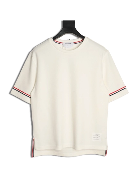 Thom Browne Striped Cuff Trim Short-Sleeve T-Shirt,Thom Browne