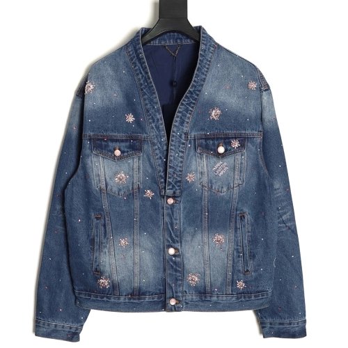 Louis Vuitton Cherry Blossom Rhinestone Denim Jacket,Louis Vuitton