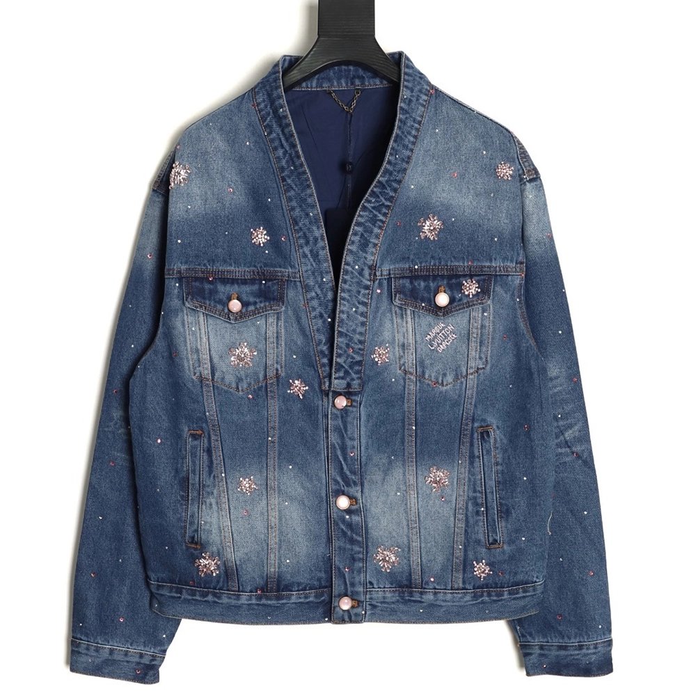 Louis Vuitton Cherry Blossom Rhinestone Denim Jacket,Louis Vuitton