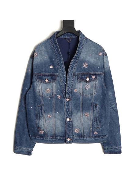 Louis Vuitton Cherry Blossom Rhinestone Denim Jacket,Louis Vuitton