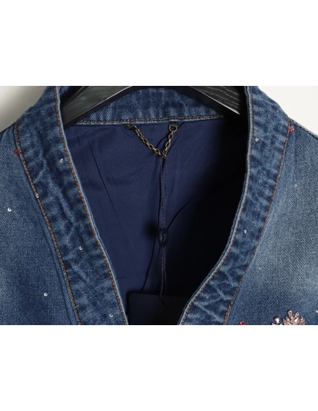 Louis Vuitton Cherry Blossom Rhinestone Denim Jacket,Louis Vuitton