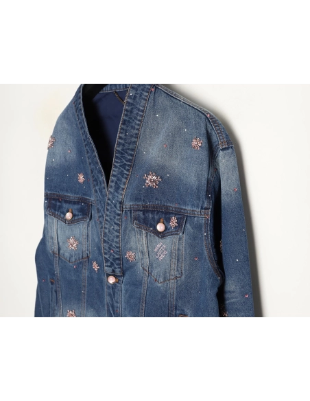 Louis Vuitton Cherry Blossom Rhinestone Denim Jacket,Louis Vuitton