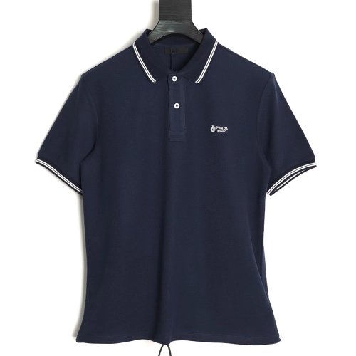 Prada embroidered drawstring hem Polo short sleeve TSK1,Prada