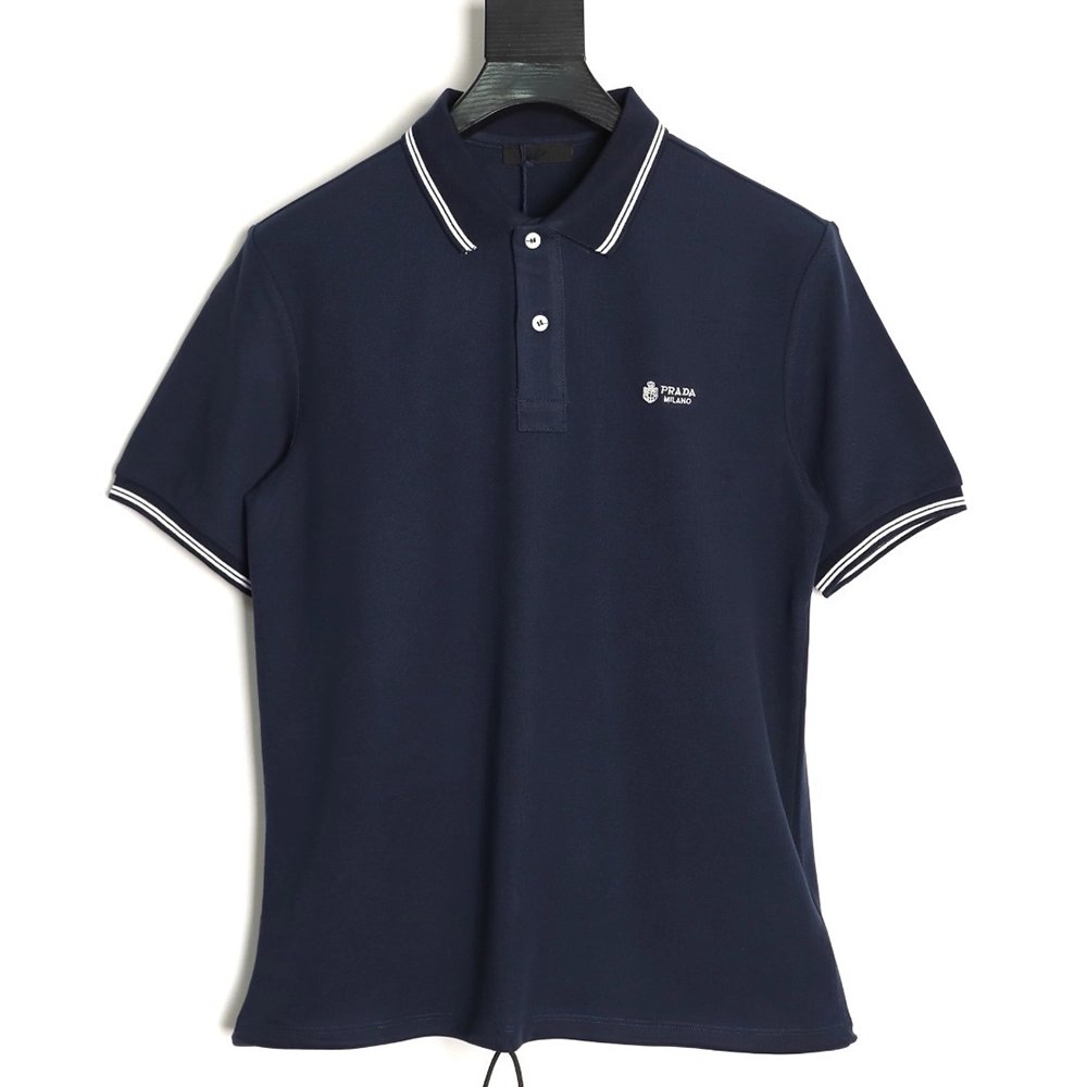 Prada embroidered drawstring hem Polo short sleeve TSK1,Prada