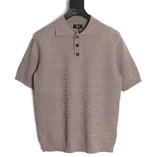 Fendi Two-tone FF Pattern All-over Knit Short-Sleeve Polo Shirt,Fendi