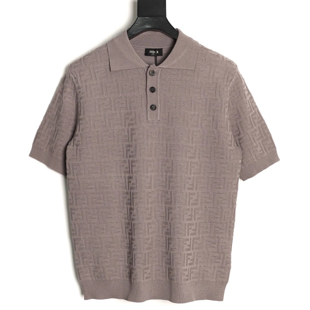Fendi Two-tone FF Pattern All-over Knit Short-Sleeve Polo Shirt,Fendi