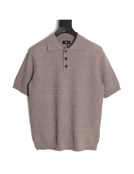 Fendi Two-tone FF Pattern All-over Knit Short-Sleeve Polo Shirt,Fendi