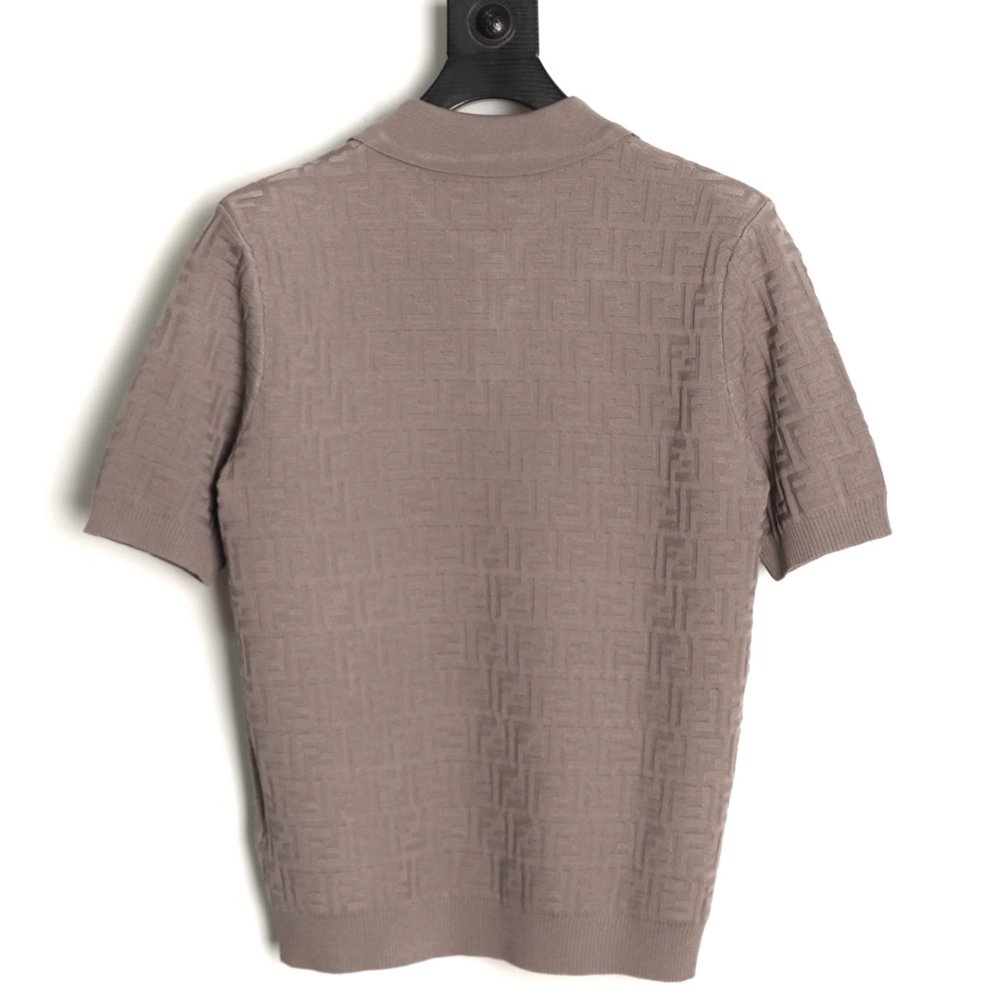 Fendi Two-tone FF Pattern All-over Knit Short-Sleeve Polo Shirt,Fendi