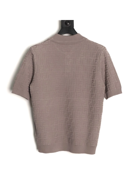 Fendi Two-tone FF Pattern All-over Knit Short-Sleeve Polo Shirt,Fendi