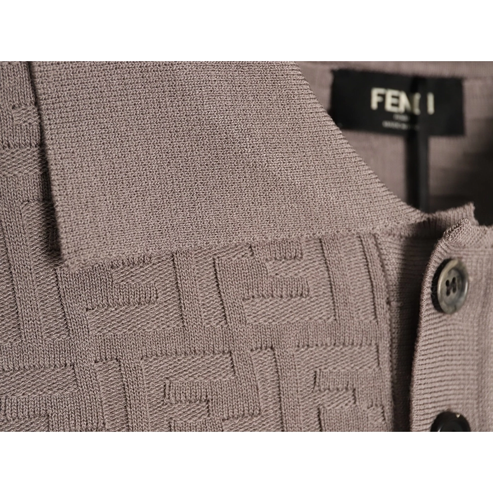 Fendi Two-tone FF Pattern All-over Knit Short-Sleeve Polo Shirt,Fendi