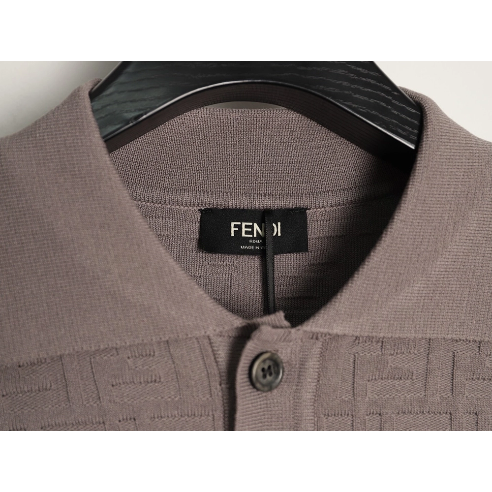 Fendi Two-tone FF Pattern All-over Knit Short-Sleeve Polo Shirt,Fendi