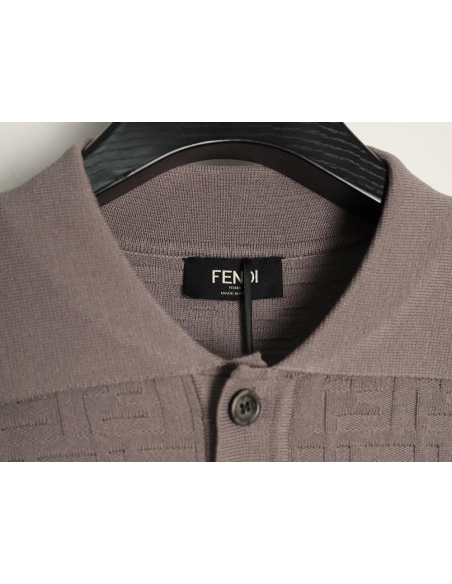 Fendi Two-tone FF Pattern All-over Knit Short-Sleeve Polo Shirt,Fendi
