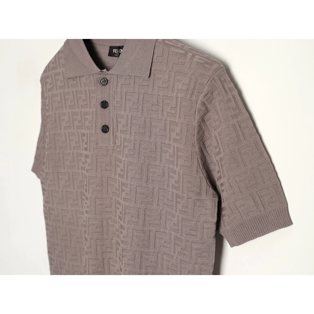 Fendi Two-tone FF Pattern All-over Knit Short-Sleeve Polo Shirt,Fendi