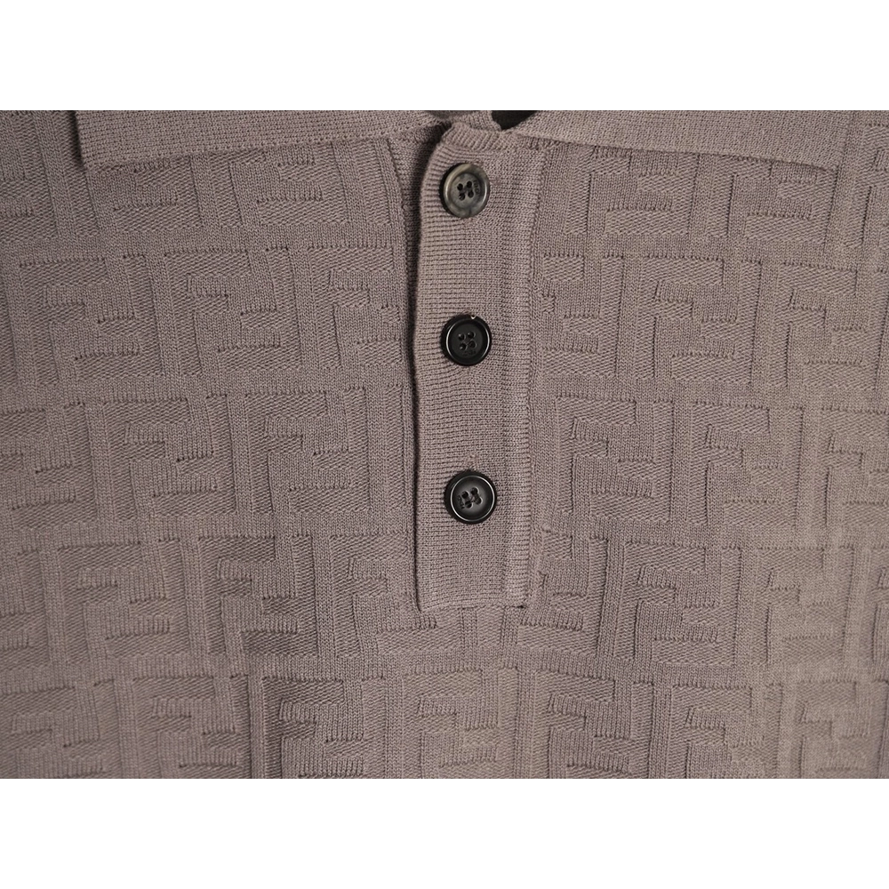 Fendi Two-tone FF Pattern All-over Knit Short-Sleeve Polo Shirt,Fendi
