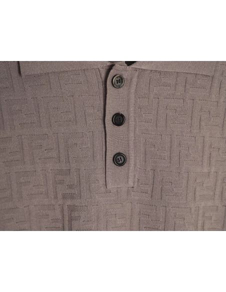Fendi Two-tone FF Pattern All-over Knit Short-Sleeve Polo Shirt,Fendi
