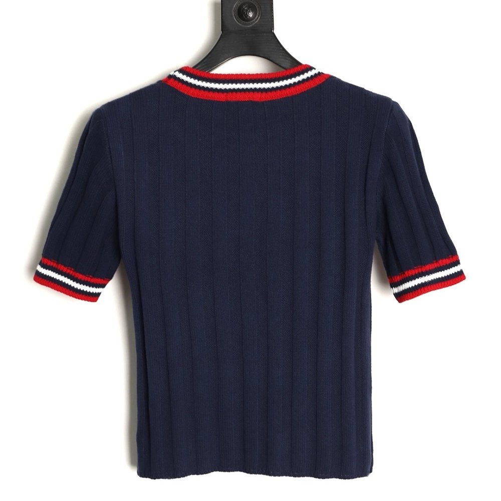 Miu Miu Logo Preppy Short-Sleeve Knit Sweater TSK1,Miu Miu