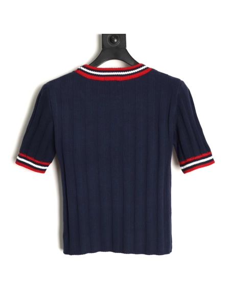 Miu Miu Logo Preppy Short-Sleeve Knit Sweater TSK1,Miu Miu