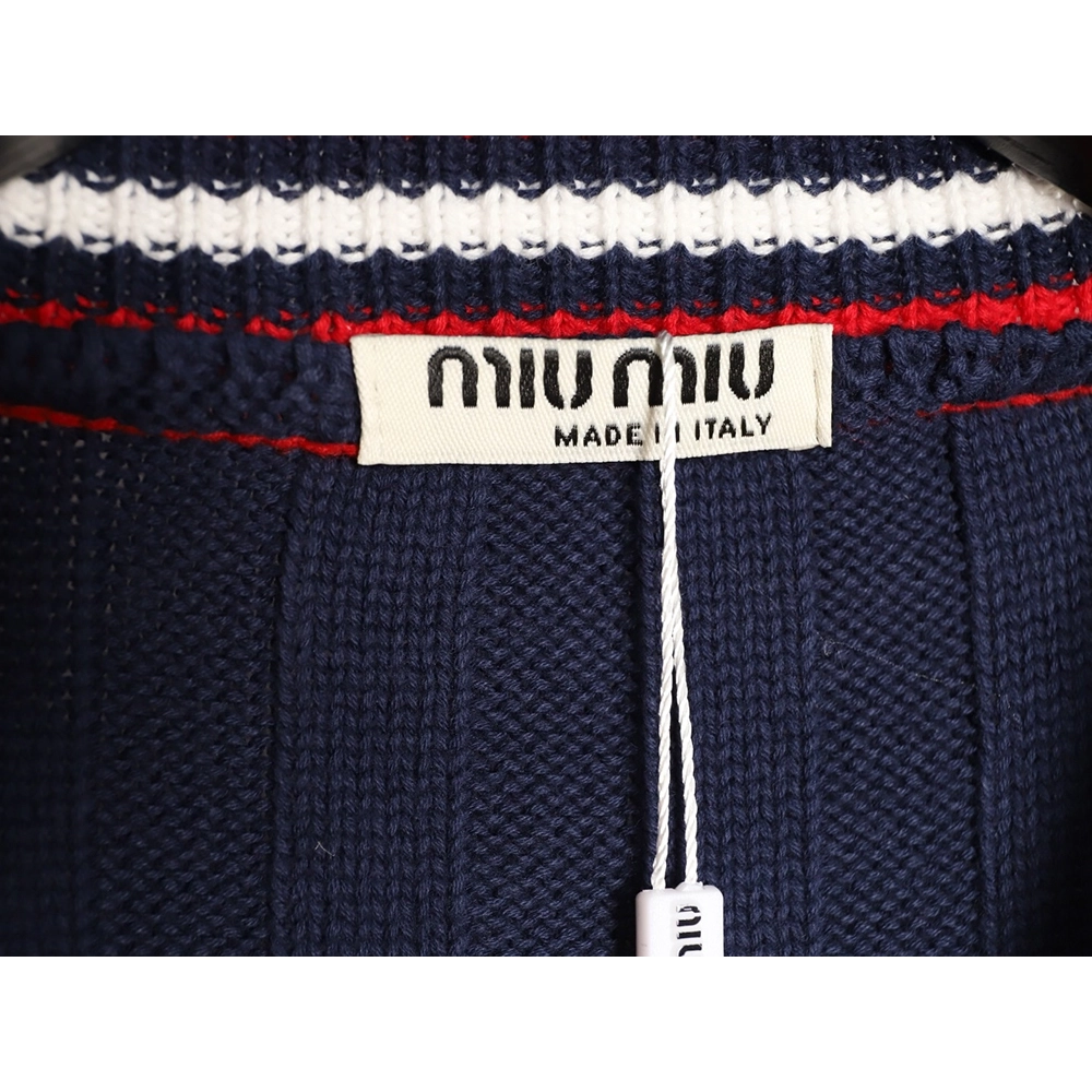 Miu Miu Logo Preppy Short-Sleeve Knit Sweater TSK1,Miu Miu