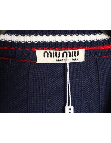 Miu Miu Logo Preppy Short-Sleeve Knit Sweater TSK1,Miu Miu
