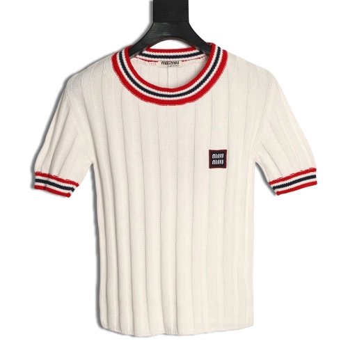 Miu Miu Logo Preppy Short-Sleeve Knit Sweater,Miu Miu