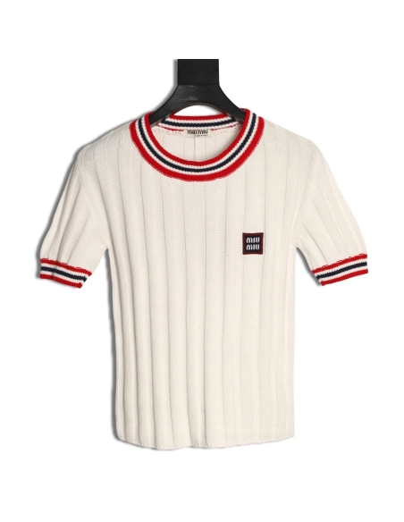 Miu Miu Logo Preppy Short-Sleeve Knit Sweater,Miu Miu