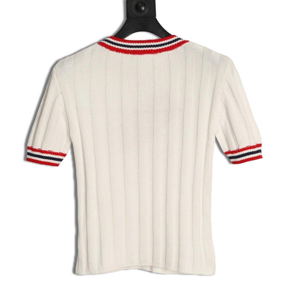 Miu Miu Logo Preppy Short-Sleeve Knit Sweater,Miu Miu