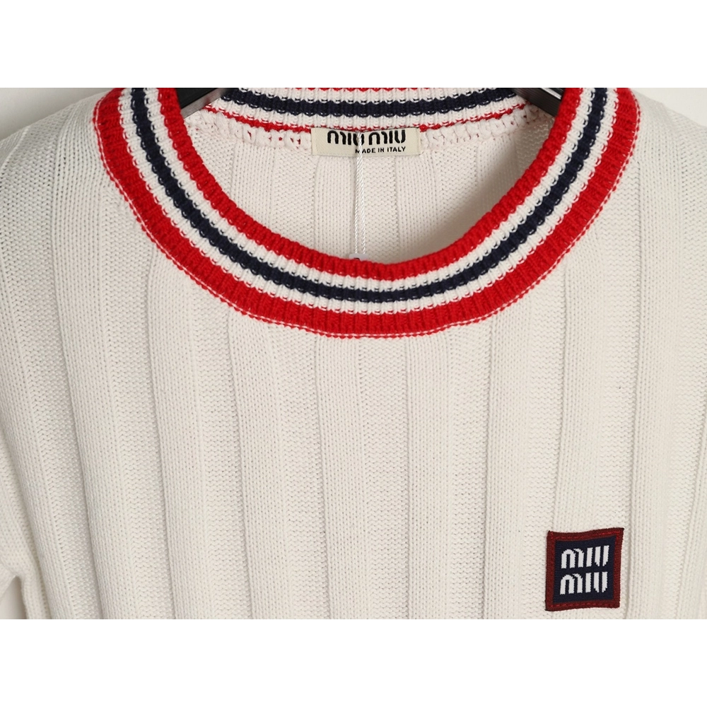 Miu Miu Logo Preppy Short-Sleeve Knit Sweater,Miu Miu