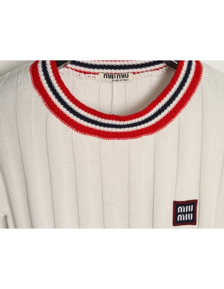 Miu Miu Logo Preppy Short-Sleeve Knit Sweater,Miu Miu