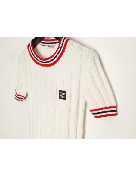 Miu Miu Logo Preppy Short-Sleeve Knit Sweater,Miu Miu